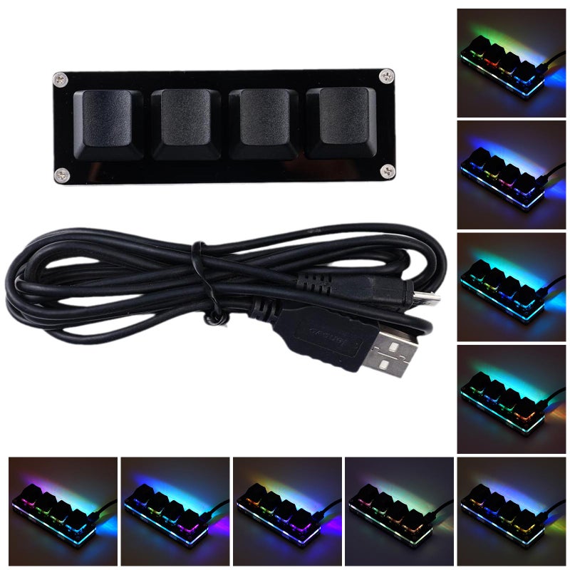 Black numeric keypad, mini keyboard, 4 keys, copy and paste, one-key password, customizable shortcuts. SayoDevice
